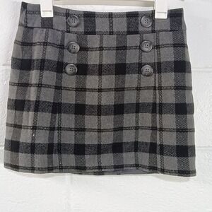 GAP Black Plaid Skirt Women's Size 6 Lined Skirt Large Button‎ Accents Zip Y2K
